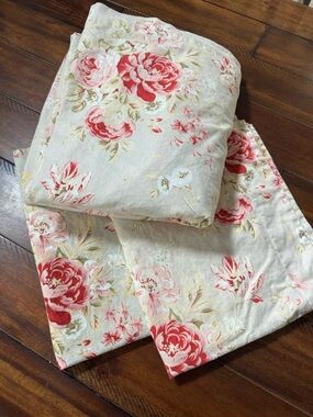 Pottery Barn Linen Cotton Floral Print Twin Duvet Cover and Shams Cottage